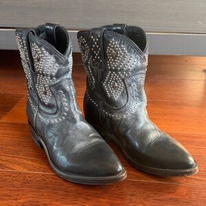 Frye Billy Studded Black Leather Short Western Boots